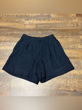Abercrombie & Fitch Lined Black Linen Blend Pleated Shorts Women's Small Pockets